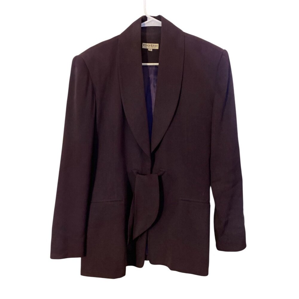 Bebe Blazer Womens Sz 6 Purple Tie Front Lined Silk Jacket Whimsigoth FLAW READ